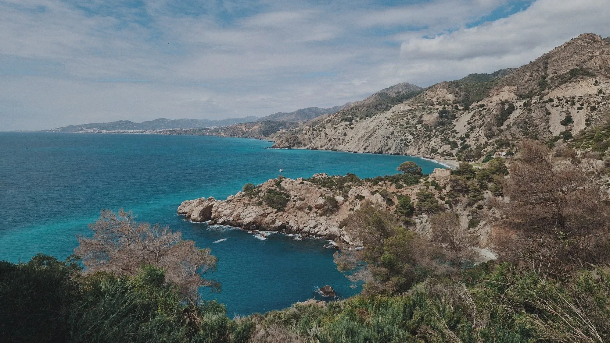 The cliffs dropping into the Mediterranean on the Costa Tropical