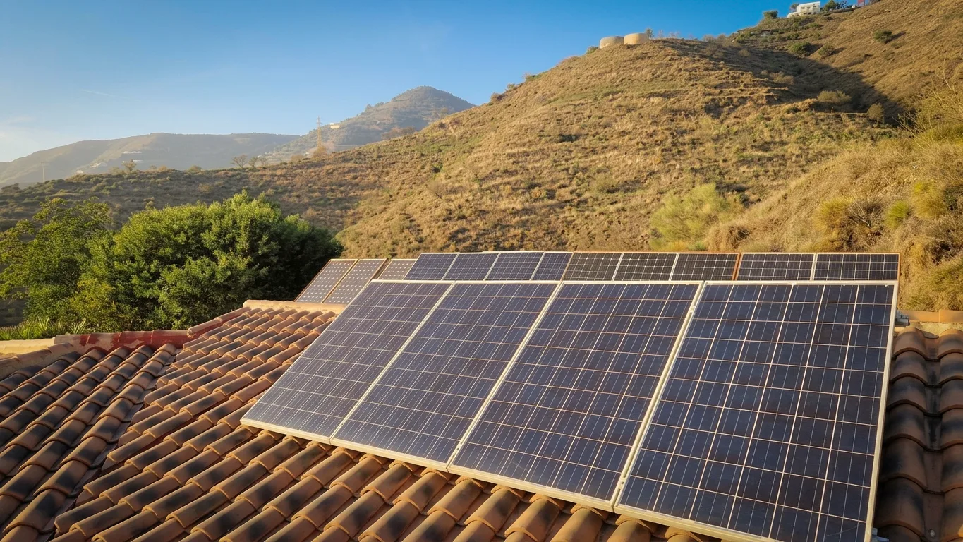 The solar panels on the roof of the finca